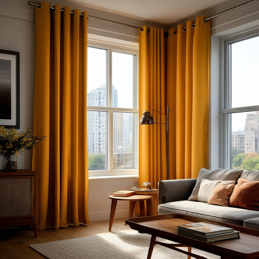 Mustard Yellow Linen Thermal Eyelet Curtains