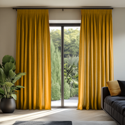 Mustard Yellow Pencil Pleat Cotton Lined Linen Curtains