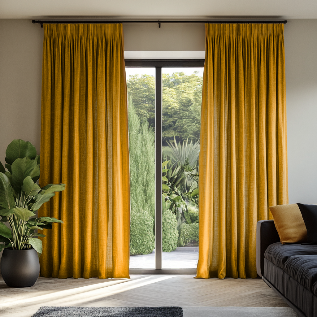 Mustard Yellow Pencil Pleat Curtains - Cotton Lined