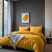 Mustard Yellow Washed Linen Duvet Cover Set