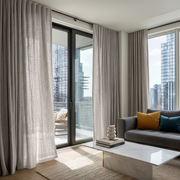 Natural Linen Back Tab Curtains for Bifold Doors