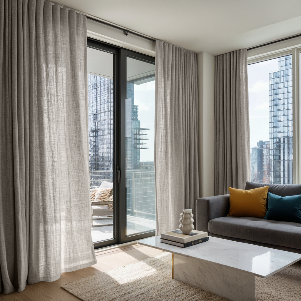 Natural Linen Back Tab Curtains for Bifold Doors