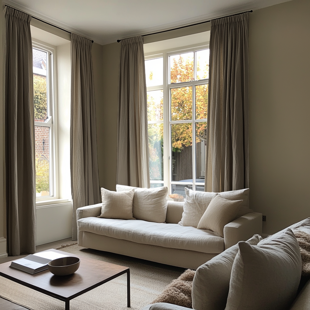 Natural Beige Pencil Pleat Curtains - Natural Heavyweight Linen