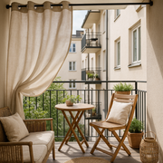 Outdoor Linen Balcony Curtains - Off-Natural - Eyelets