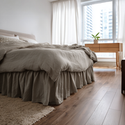 Natural Heavy Weight Linen Bed Skirt Valance with Gathered Ruffles