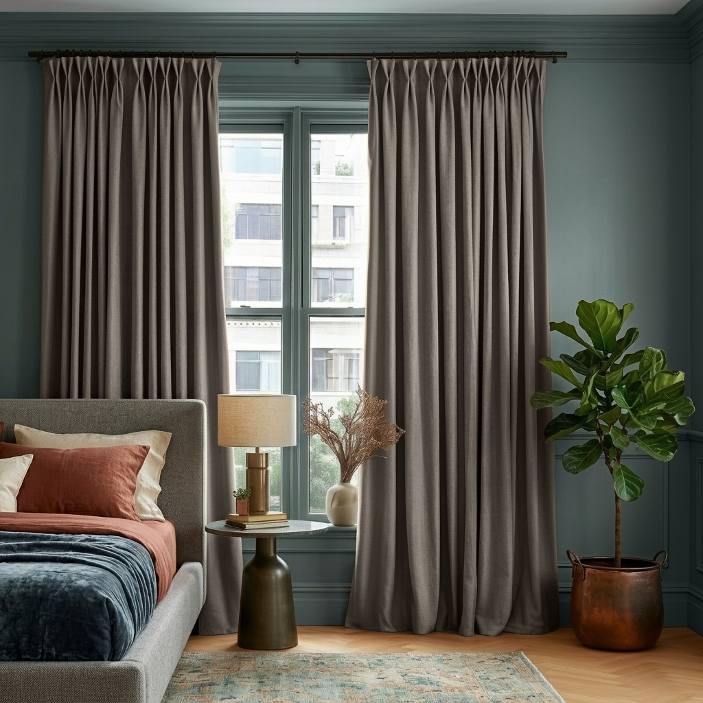 Natural Heavy Weight Linen Thermal Pinch Pleat Curtains