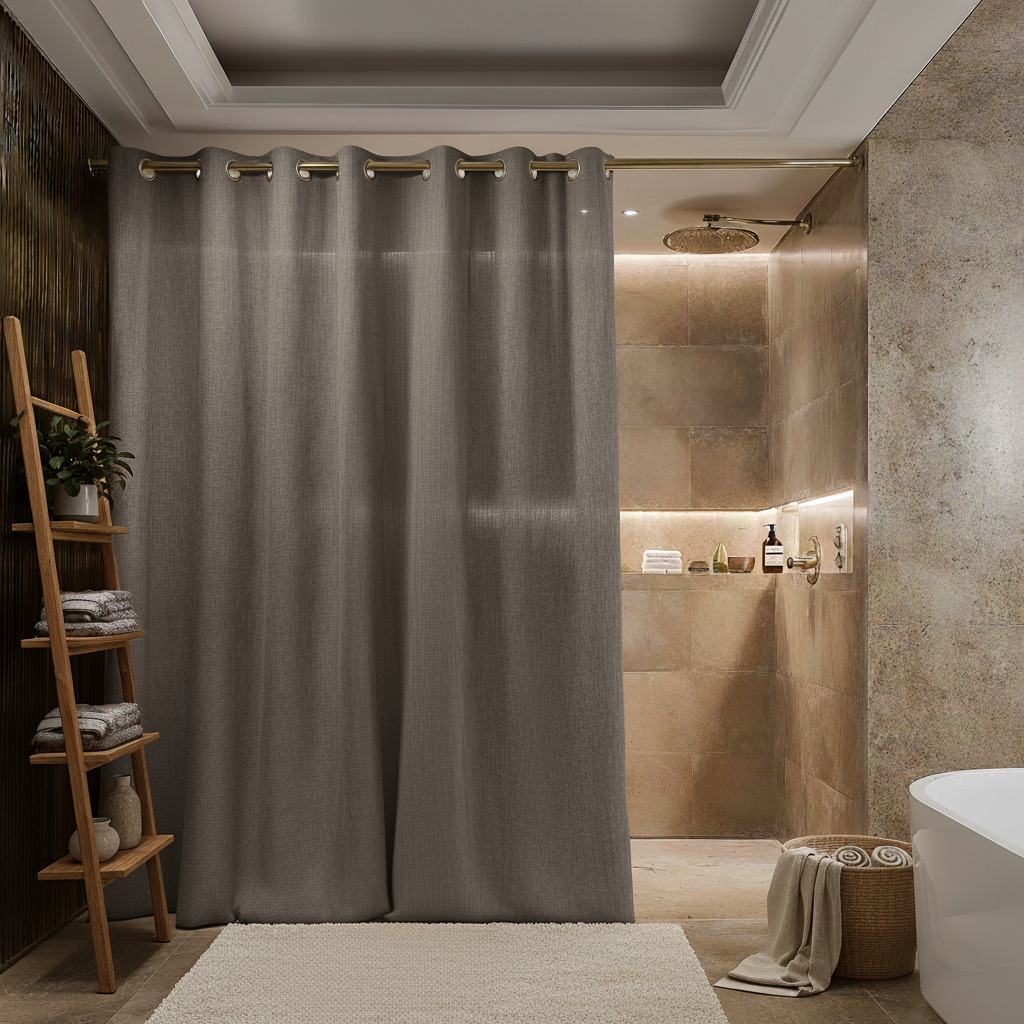 Natural Heavy Weight Hookless Linen Shower Curtain
