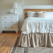 Natural Linen Bed Skirt Valance with Gathered Ruffles 