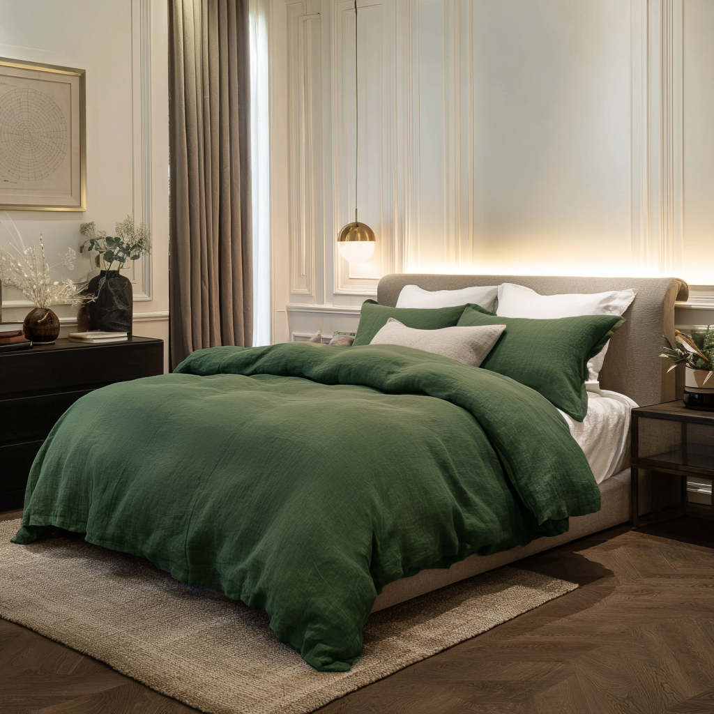 Forest Green Linen Duvet Cover
