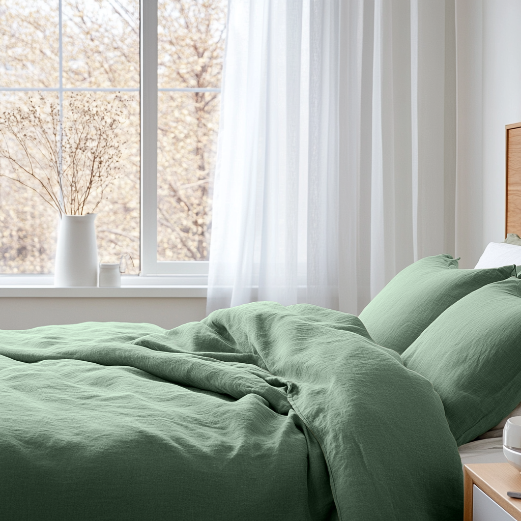Asparagus Green Linen Duvet Cover