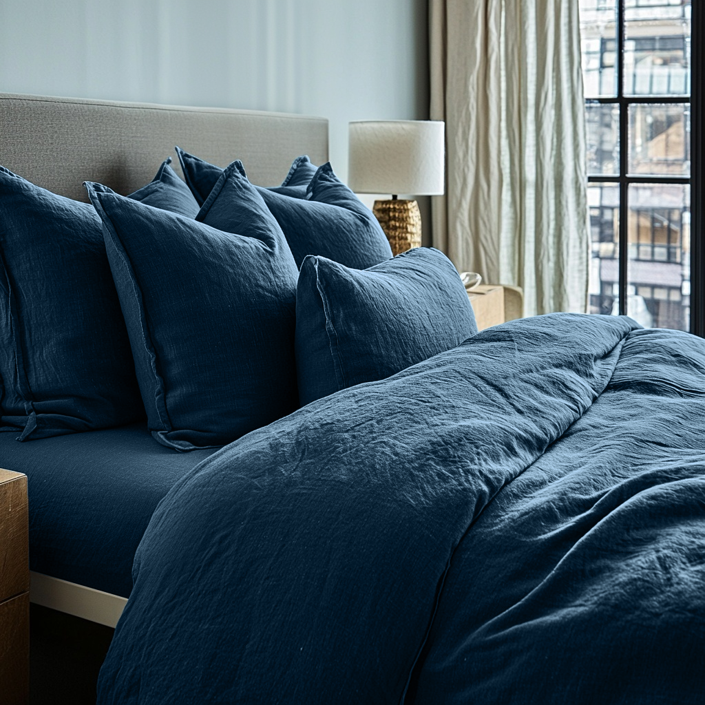 Peacock Blue Linen Duvet Cover