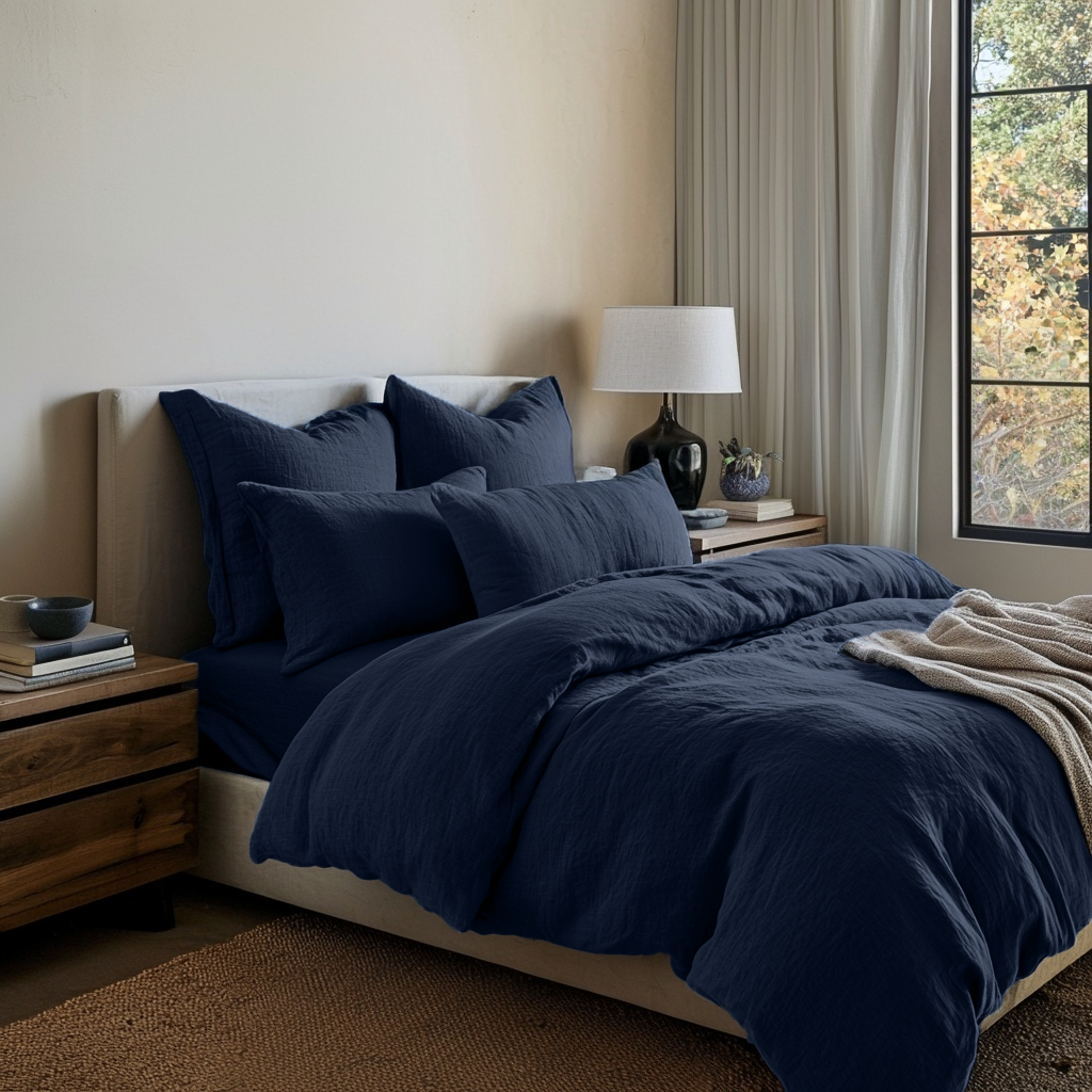 Royal Blue Linen Duvet Cover