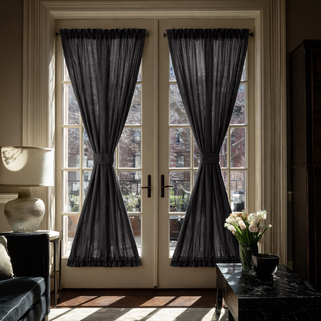 Charcoal Grey Linen French Door Curtain