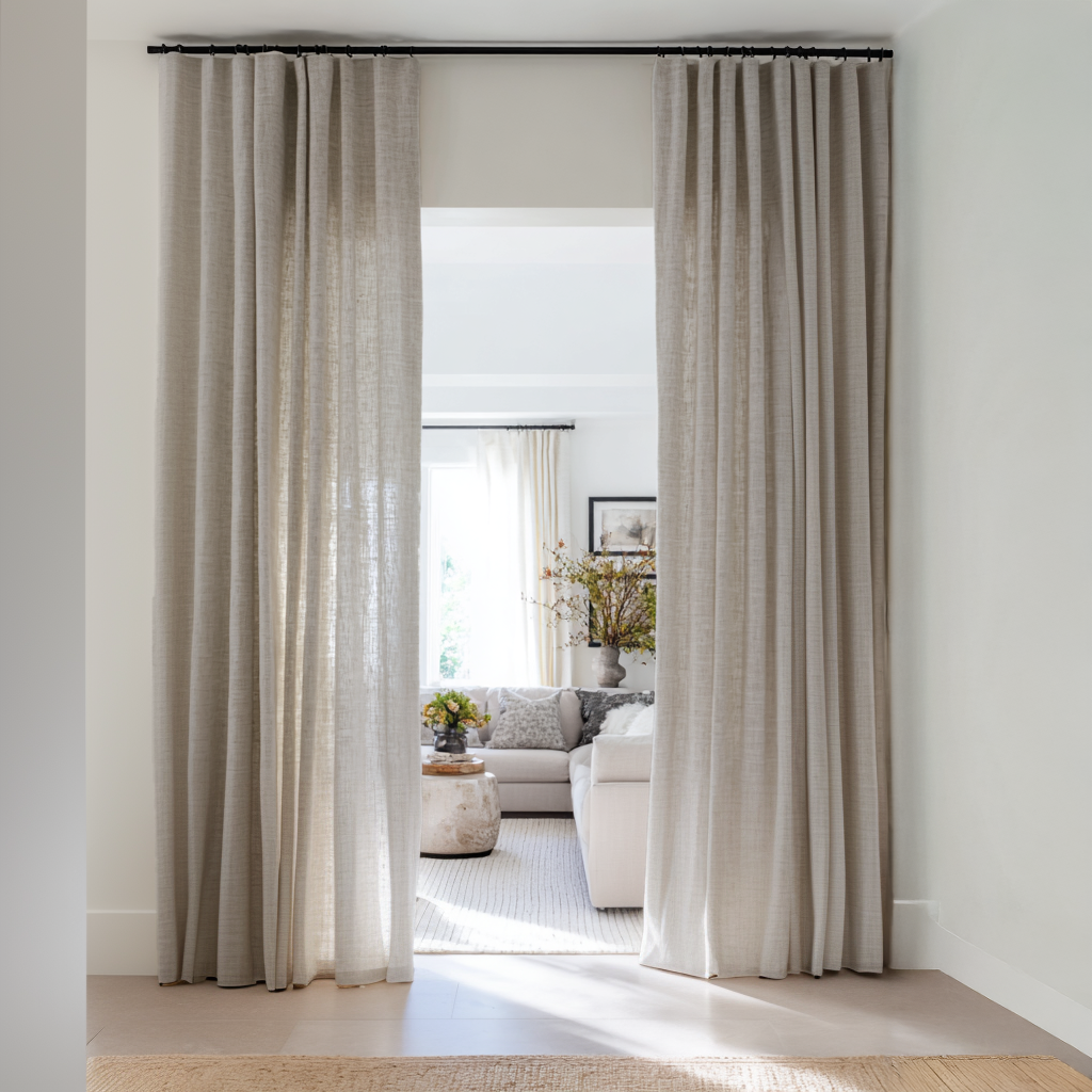 Natural Linen Doorway Curtains with Multitape