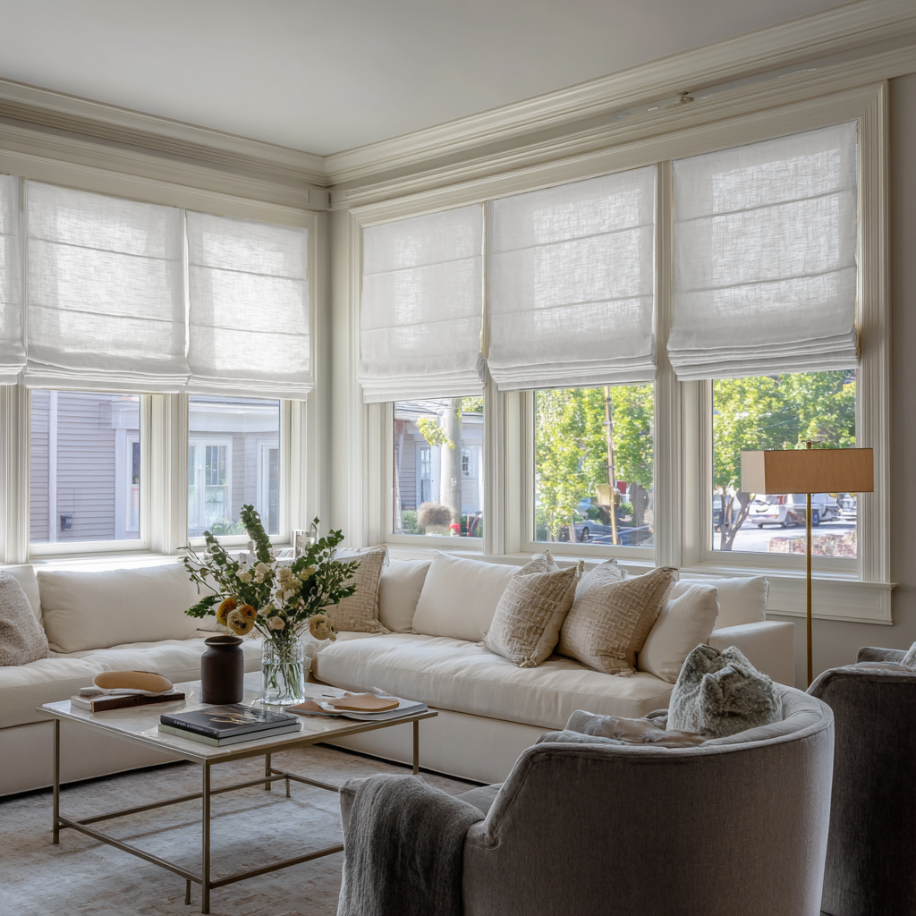 Off-White Linen Roman Blinds