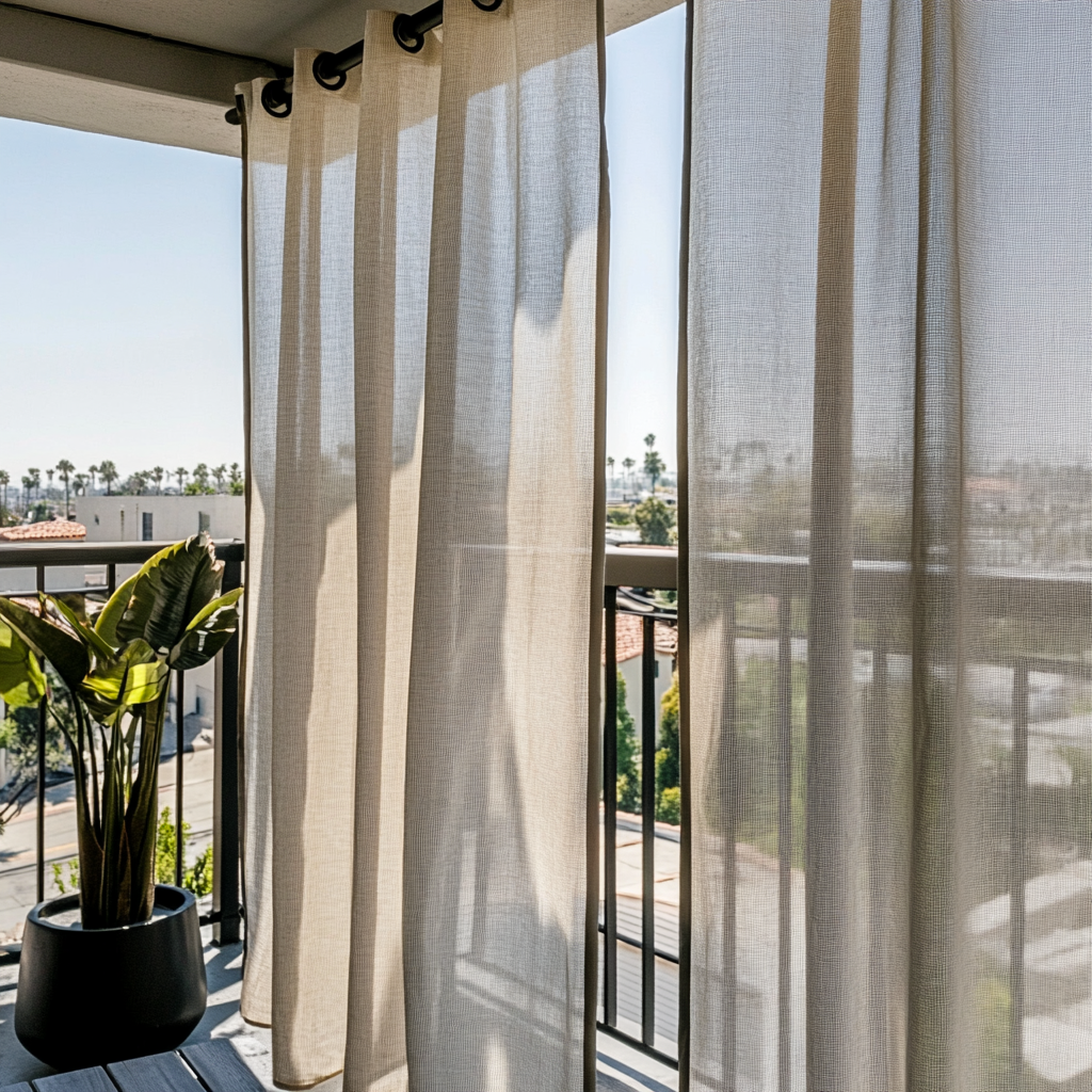 Sheer Linen Outdoor Apartment Balcony Curtains - Natural - Eyelets