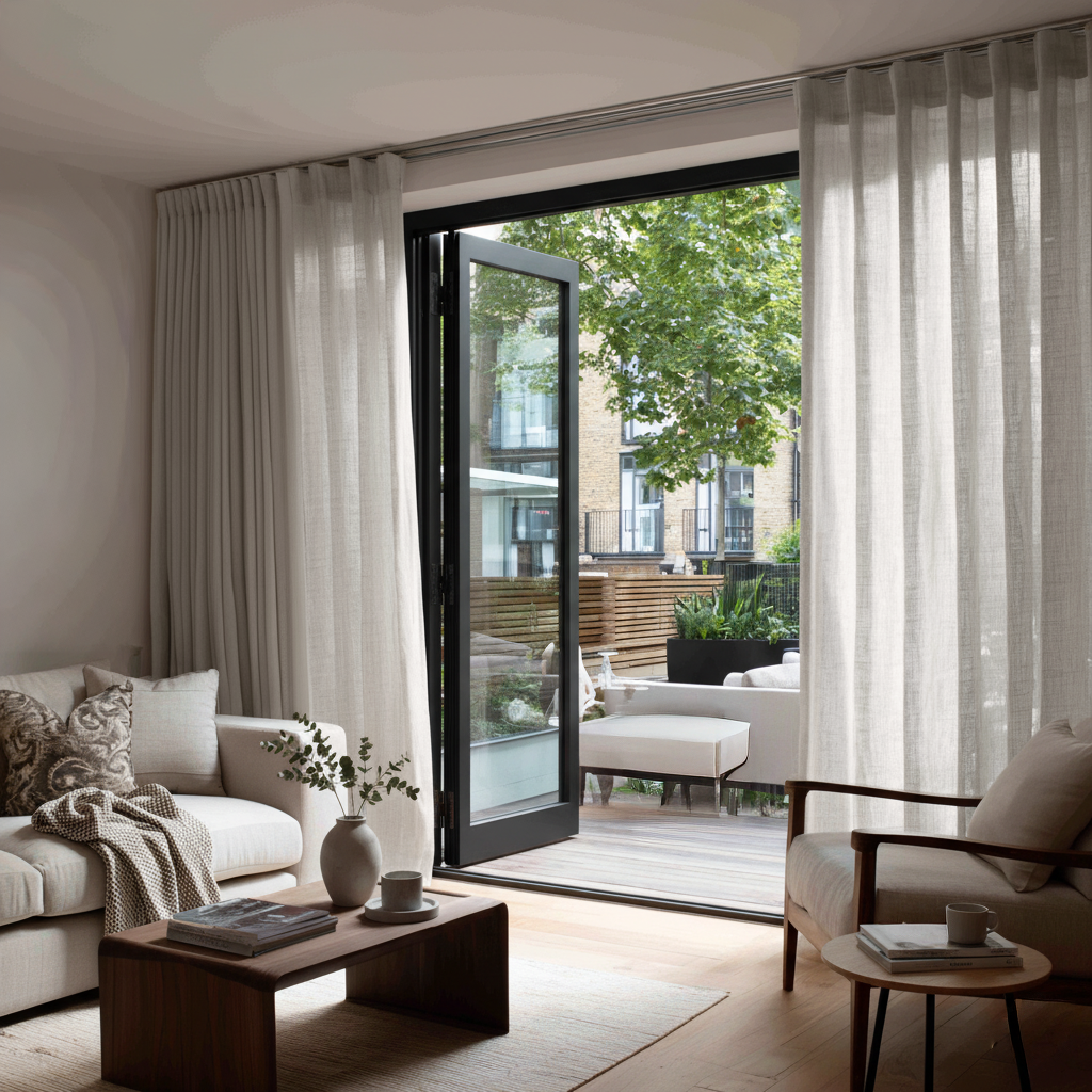 Natural Wavefold Linen Curtains for Bifold Doors