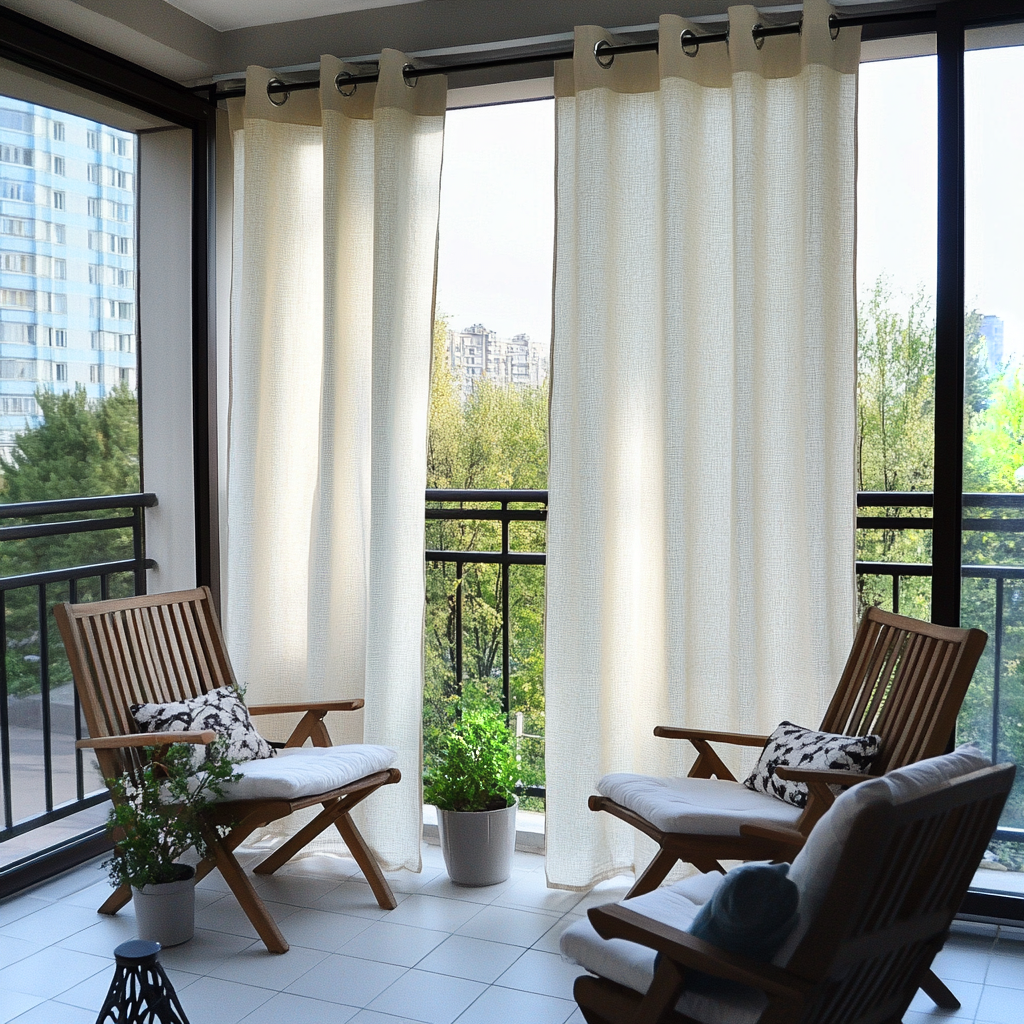 Outdoor Linen Balcony Curtains - Off-White - Eyelets