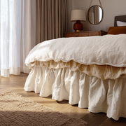 Off-White Heavy Weight Linen Bed Skirt Valance with Gathered Ruffles