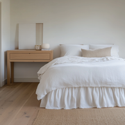 Off-White Heavy Weight Linen Bed Skirt Valance with Gathered Ruffles
