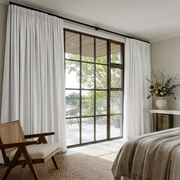 Off-White Heavy Weight Linen Pencil Pleat Curtains in a Calm Contemporary Space with Textured Neutrals - Cotton Lining
