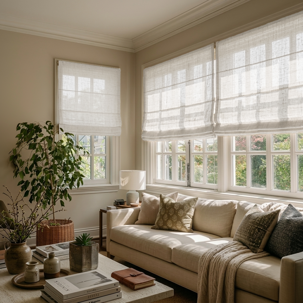 Off-White Heavy Weight Linen Roman Blinds