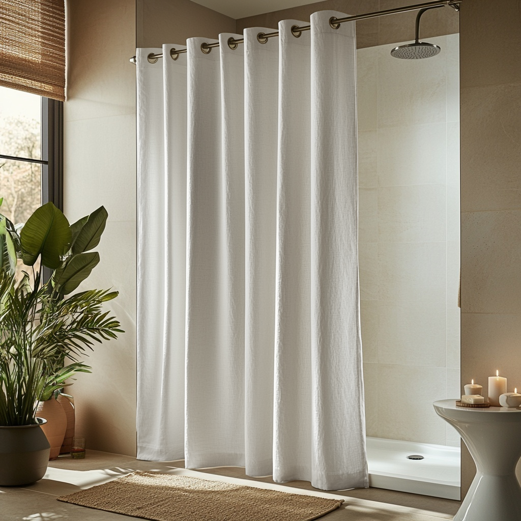Off-White Heavy Weight Hookless Linen Shower Curtain
