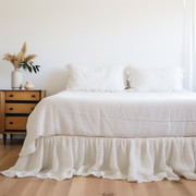 Off White Linen Bed Skirt Valance with Gathered Ruffles