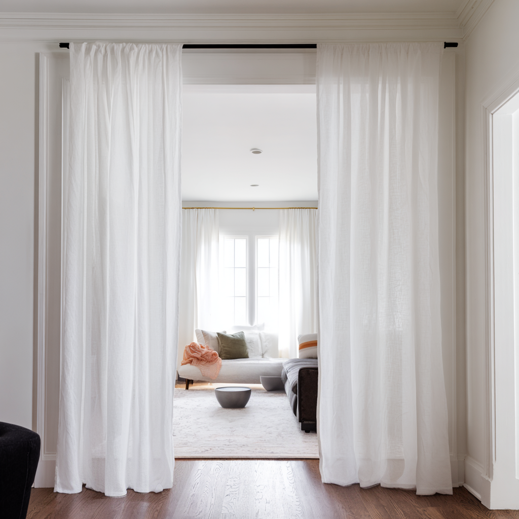 Off-White Linen Doorway Curtains with Multitape