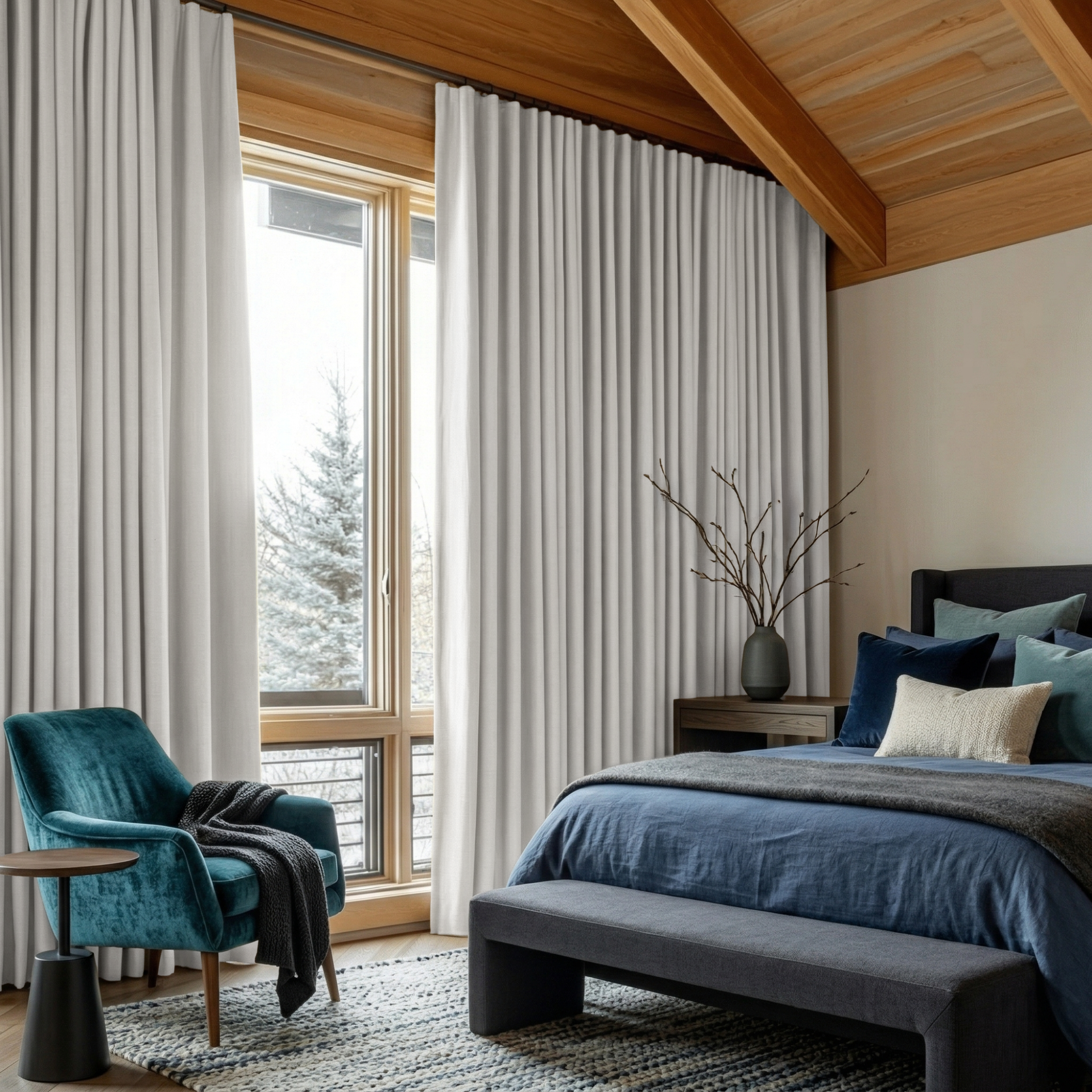 Off-White Linen Thermal S-Fold Curtains
