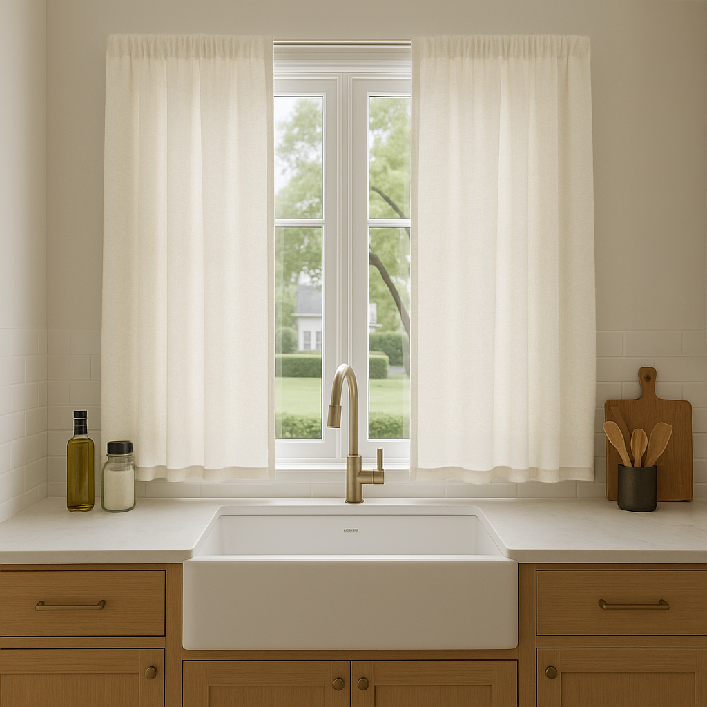 Off-White Long Linen Cafe Curtains