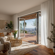 Off-White Linen S-Fold Curtains for Bifold Doors