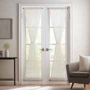 Off-White Sheer Linen French Door Curtain Panel