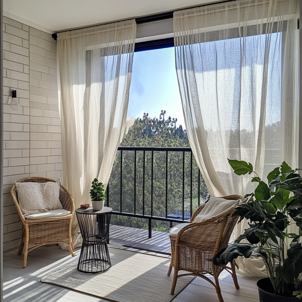 Sheer Linen Outdoor Apartment Balcony Curtains - Off-White - Rod Pocket