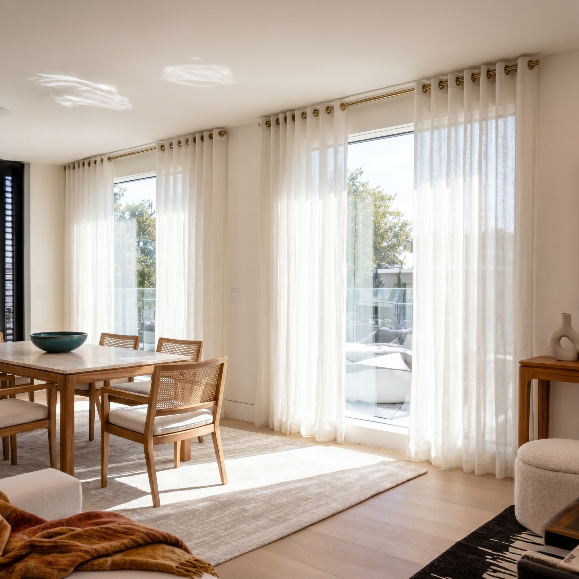 Off-White Voile Linen Eyelet Curtains
