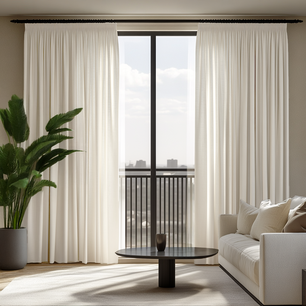 Off-White Ivory Pencil Pleat Curtains - Cotton Lined