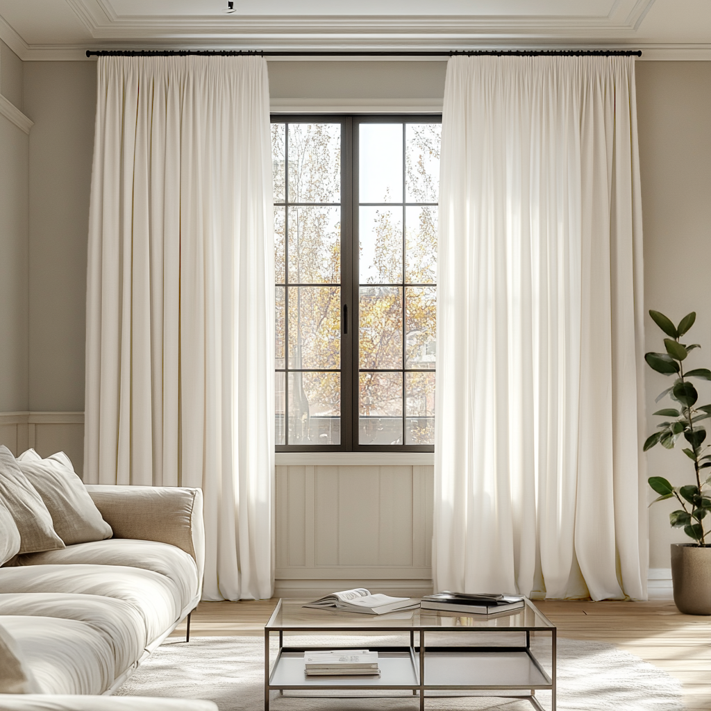 Off-White Ivory Pencil Pleat Curtains - Cotton Lined
