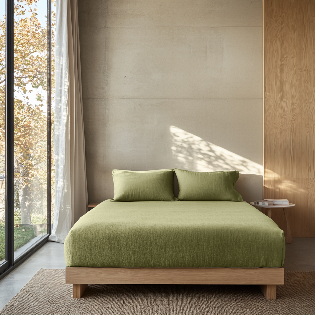 Olive Green Linen Extra & Ultra Deep Fitted Sheet