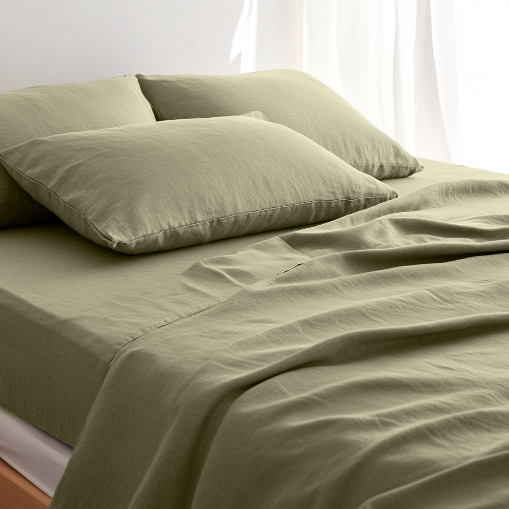 Olive Green Linen Extra & Ultra Deep Fitted Sheet