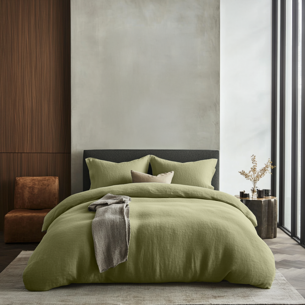 Olive Green Linen Duvet Cover