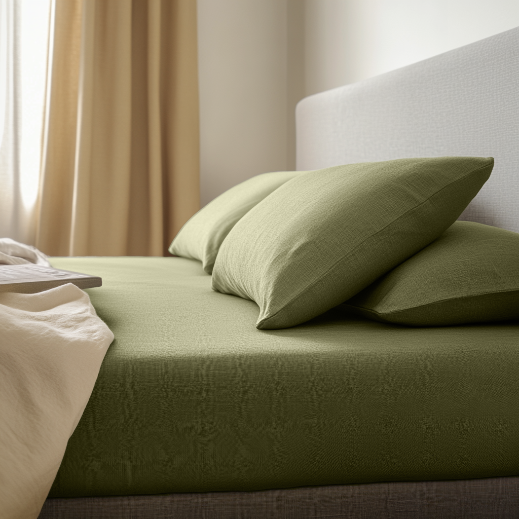Olive Green Linen Extra & Ultra Deep Fitted Sheet