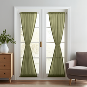 Olive Green Linen French Door Curtain 