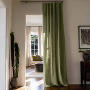 Olive Green Linen Doorway Curtain with Multitape