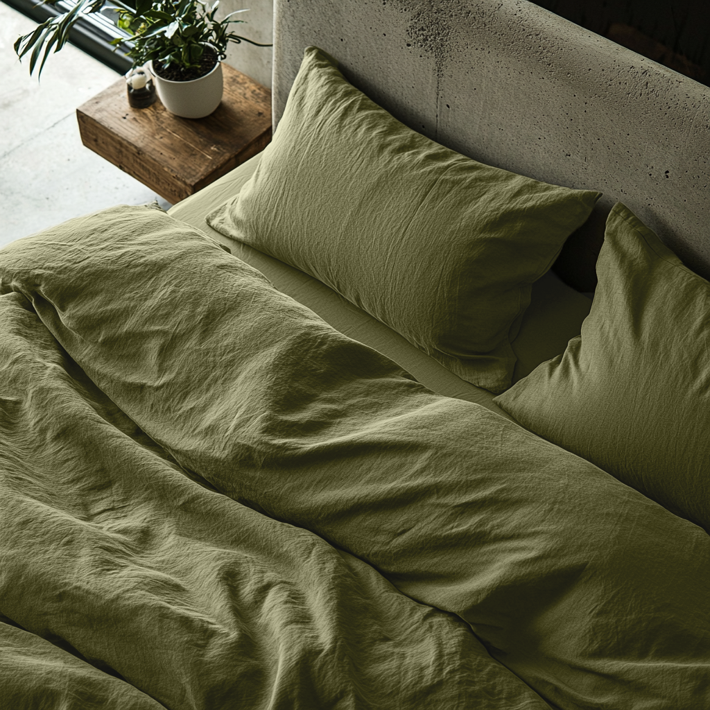 Olive Green Linen Duvet Cover