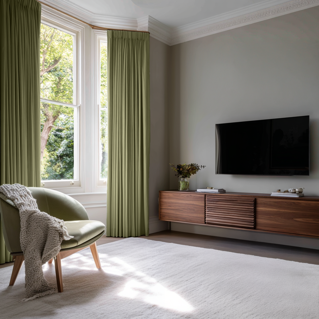 Olive Green Linen Pencil Pleat Curtains