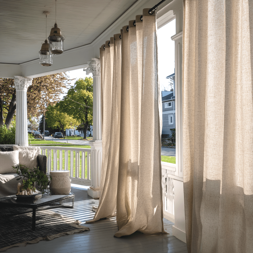 Natural Outdoor Linen Eyelet Curtains for Screened or Open Porch
