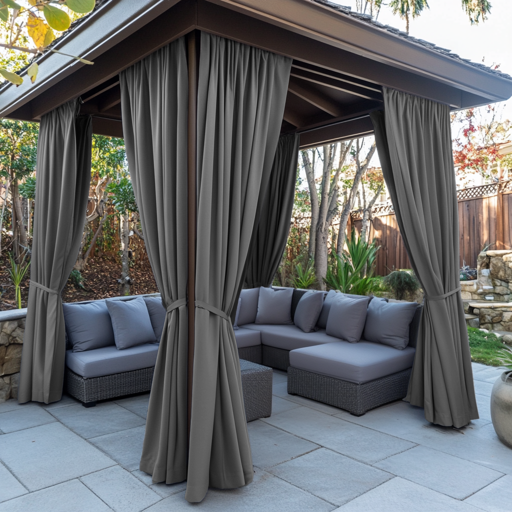 Triple-Weave Outdoor Blackout Curtains For Gazebo - Grey - Rod Pocket