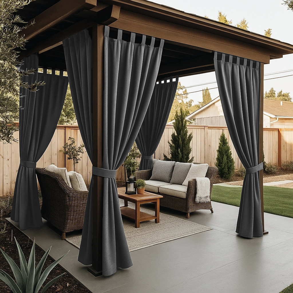 Triple-Weave Outdoor Blackout Curtains For Gazebo - Grey - Tab Top
