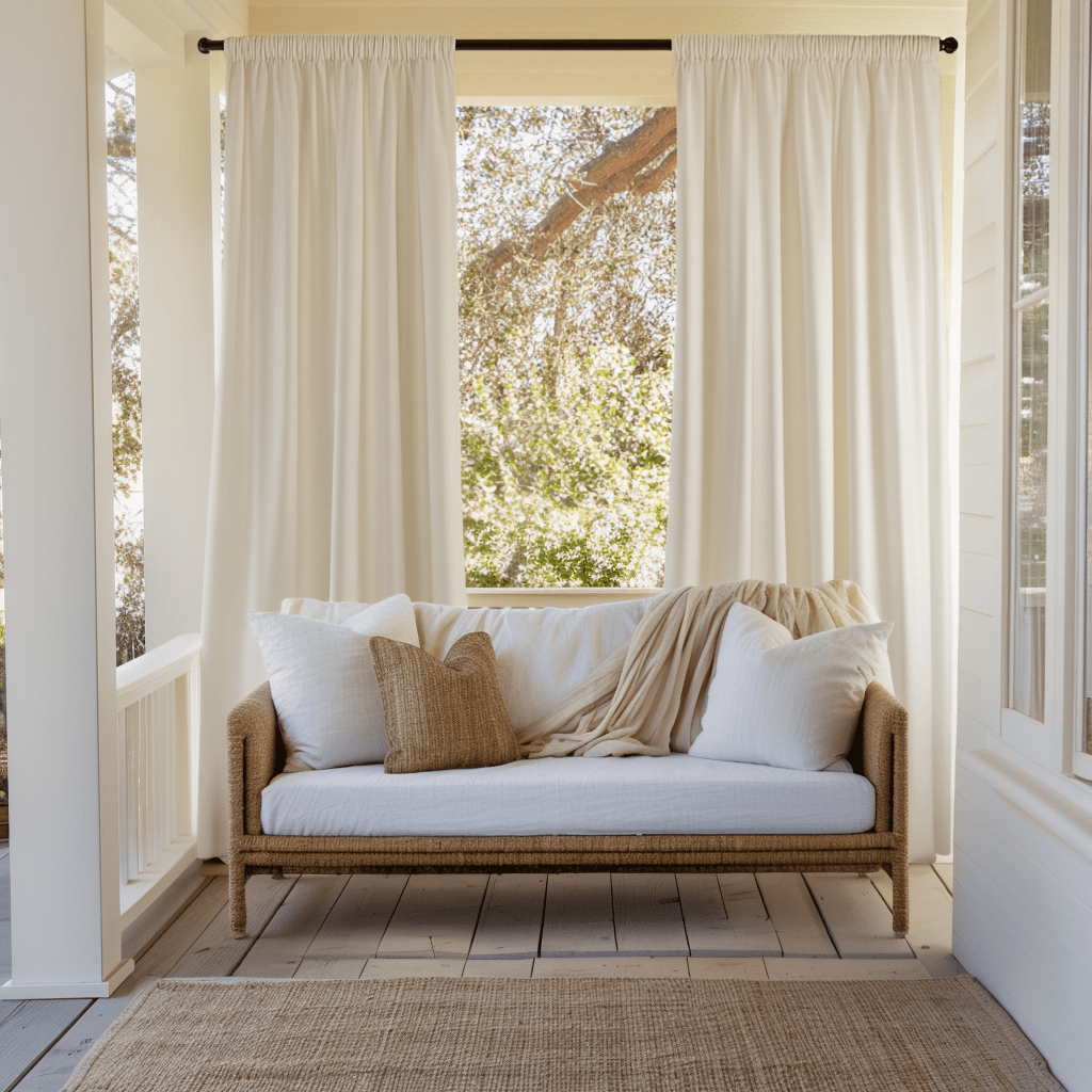 Ivory Rod Pocket Triple-Weave Outdoor Blackout Curtains For Porch