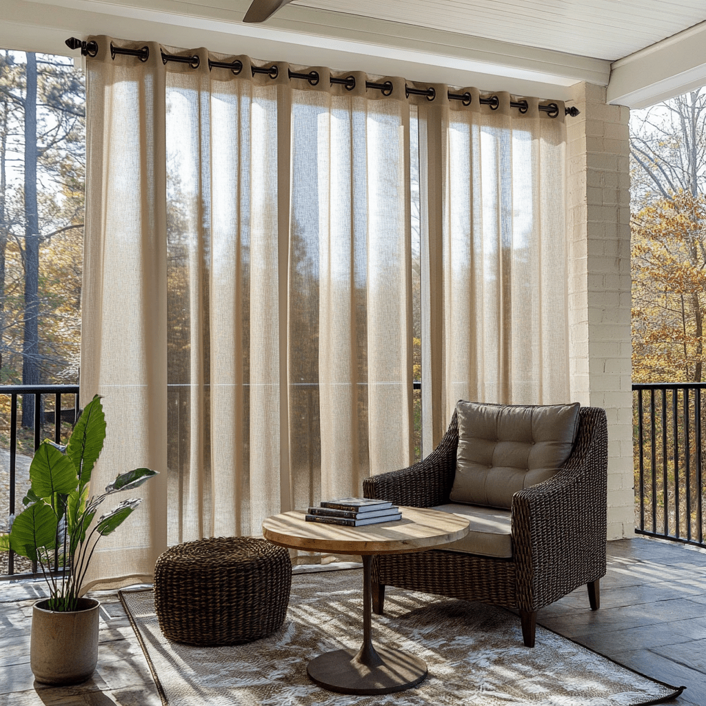 Natural Sheer Outdoor Linen Curtains For Screened or Open Porch